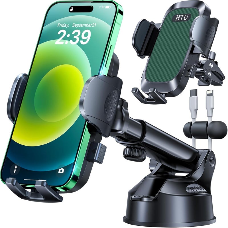 HTU 2026 Ultimate Best【True Military-Grade & Safety Cert】Car Phone Holder 【Upgraded 5-in-1 & 100+LBS Strongest Suction】360 Rotation Truck Windshield Dashboard Vent Mount Stand for iPhone Android, Green - Image 1